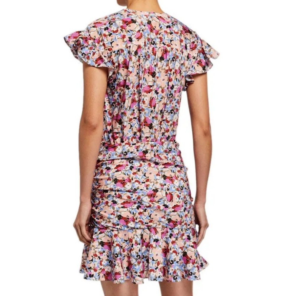 Veronica Beard Marla Ruched Floral Dress Short Flutter Sleeves Silk Blend Size 4 - Picture 2 of 16